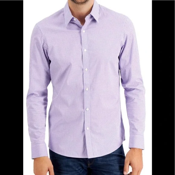 fitted lace wedding dress Men's Purple & White Check Button-Down Sport Shirt – Ike Behar main image 0